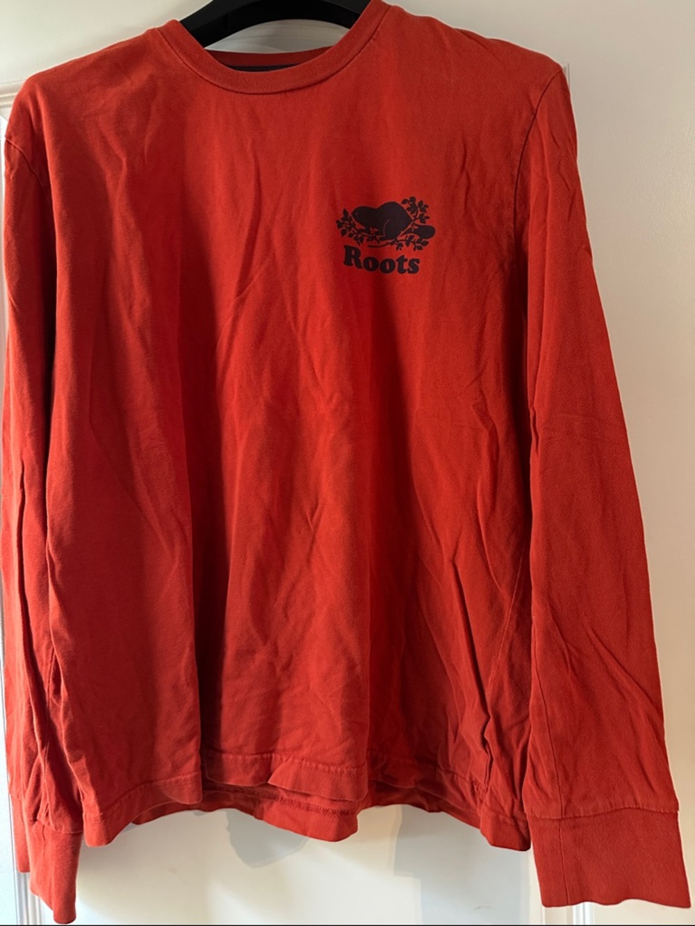 Roots Orange-Red Long Sleeve Tee with Chest Beaver Logo